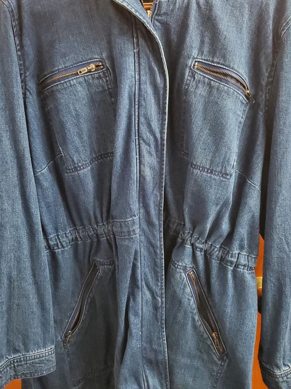 Womens ellos Blue Hooded Denim Jacket with Zip Pockets